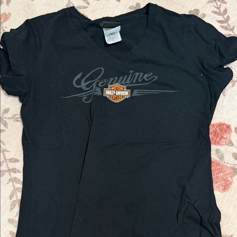 Harley-Davidson Black V-Neck Tee with Orange Shield Logo